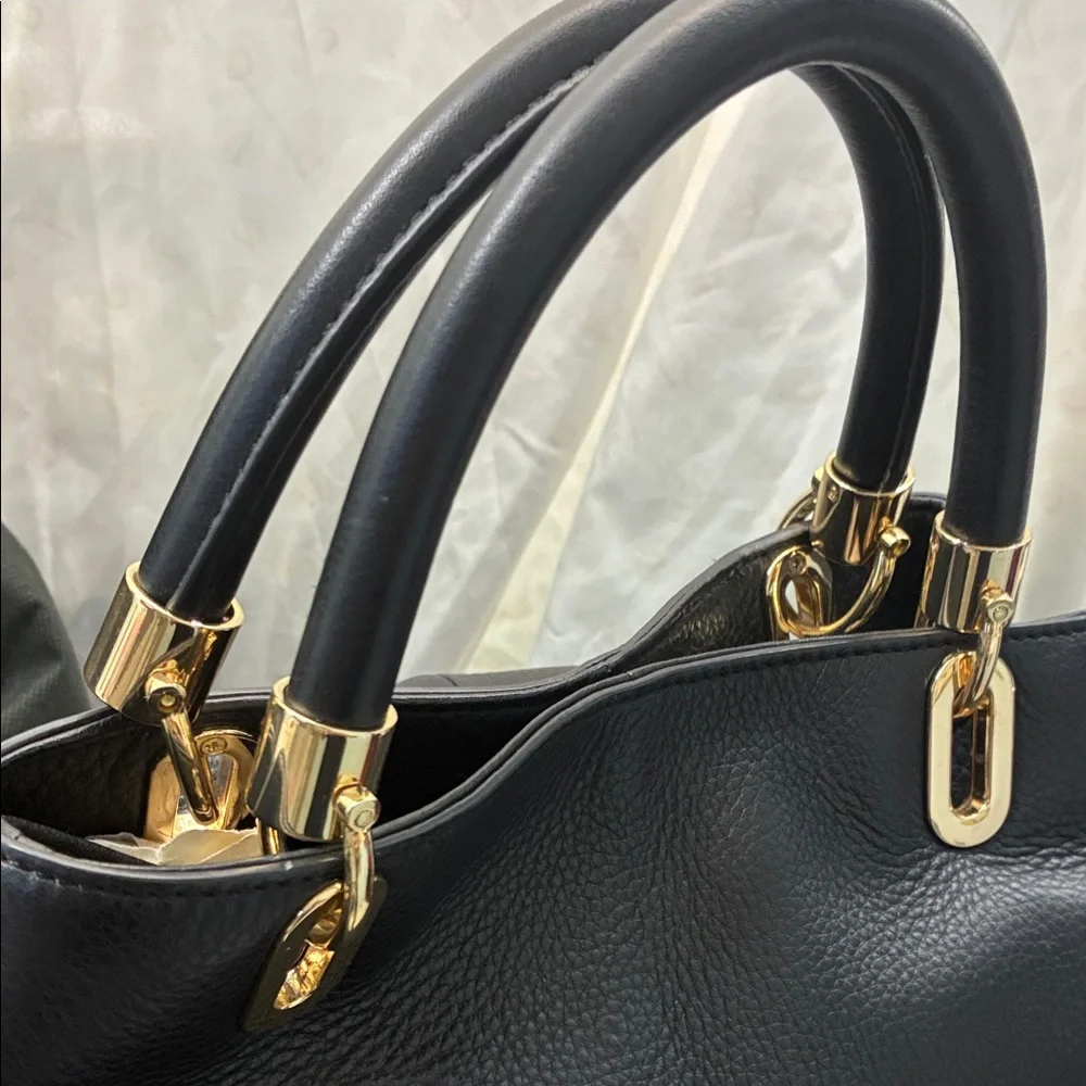 New Vince Camuto Black Leather Handbag with Gold Hardware - Picture 2 of 8